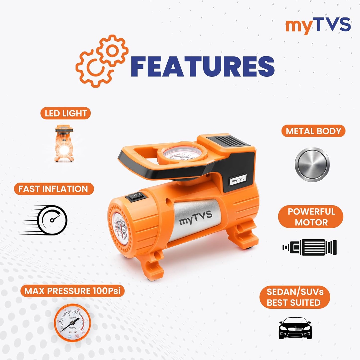 myTVS Tyre Air Pump for Car & Bike